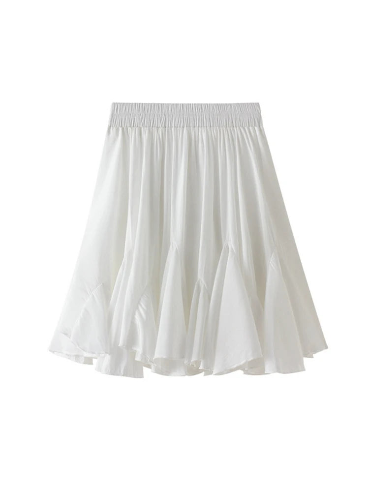 MiuKiMiYa White Pleated Mini Skirts Women Summer 2025 High Waist Irregular Pleated A Line School Black Short Skirts For Women