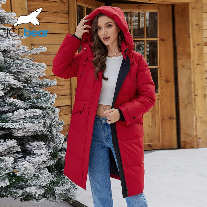 ICEbear 2024 Women's Jacket Long Fashion Women's Winter Down Coat Zip Pocket With Belt Parka High quality coat GWD4675P