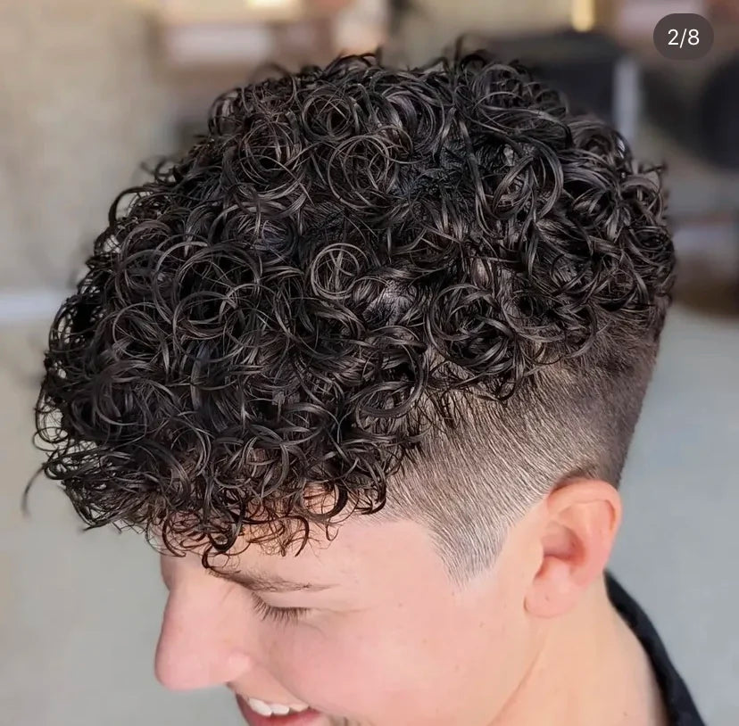 26mm Deep Curly 100% Human Hair Durable Skin #1 Black #3 Brown Wig Men's Toupee Invisible Transparent PU Prosthesis System Units