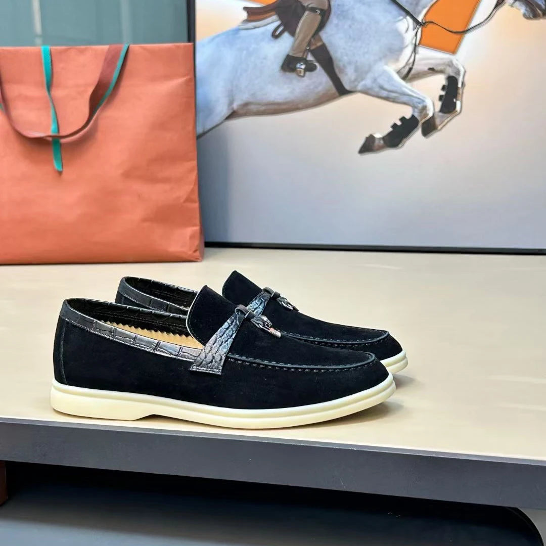 2025 women top quality Crocodile leather splicing cashmere leather low-top casual leather muller shoes flat loafers