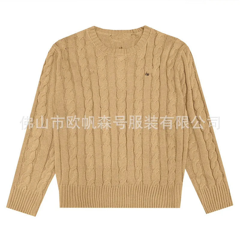 Classic Knitted round Neck Sweater Embroidered Basic Twist Autumn Winter Trendy Brand New LF Small Label Small Horse