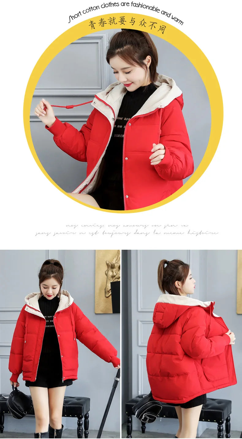 Women Cotton Bread Coat Winter Solid Pockets Decoration Warm Windbreak Loose Thick Casual Ladies Jacket High Quality