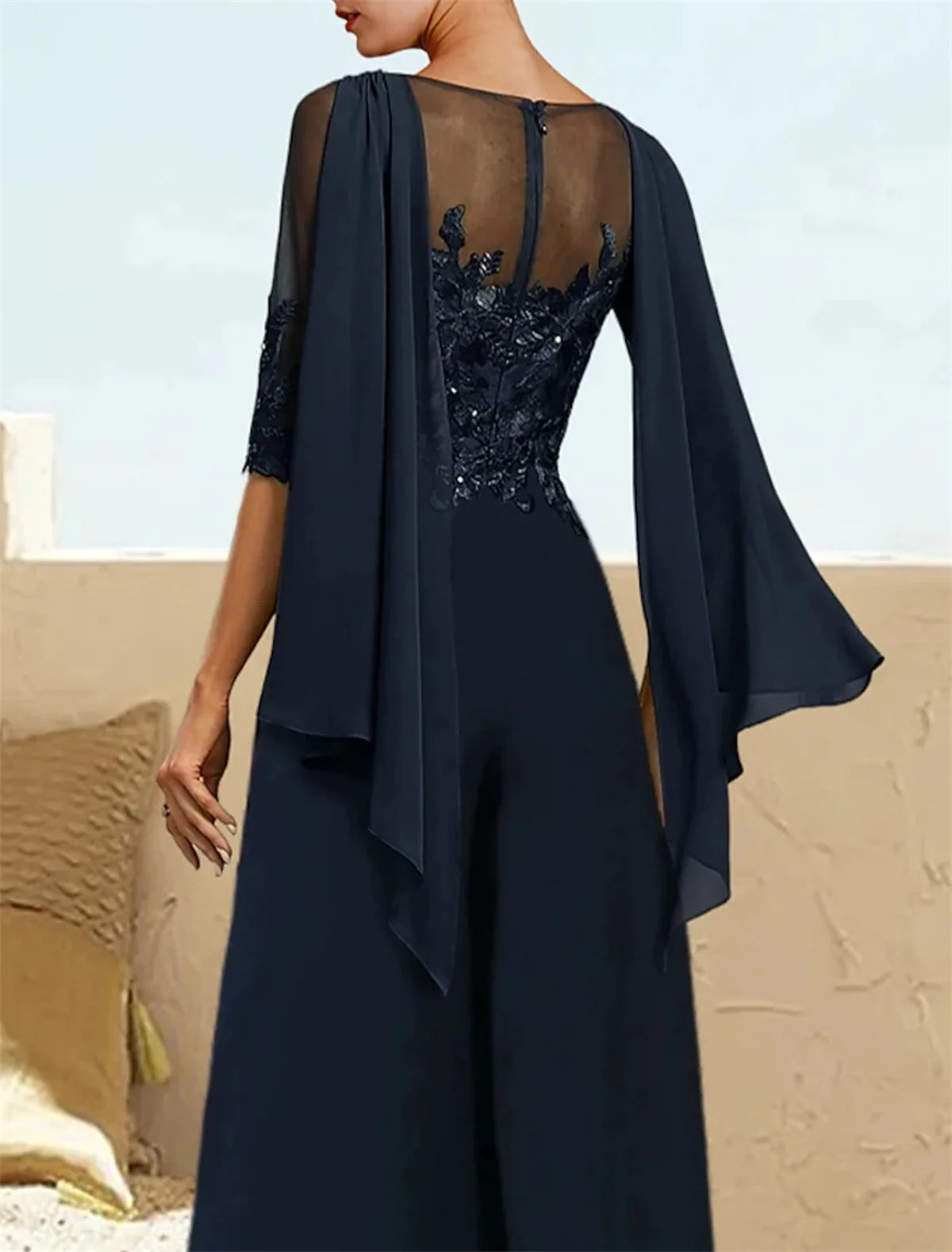 Customized Elegant Lace Applique A Line Mother Of Bride Dresses With Scarf Women's Half Sleeves Boat Neck Evening Prom Dresses