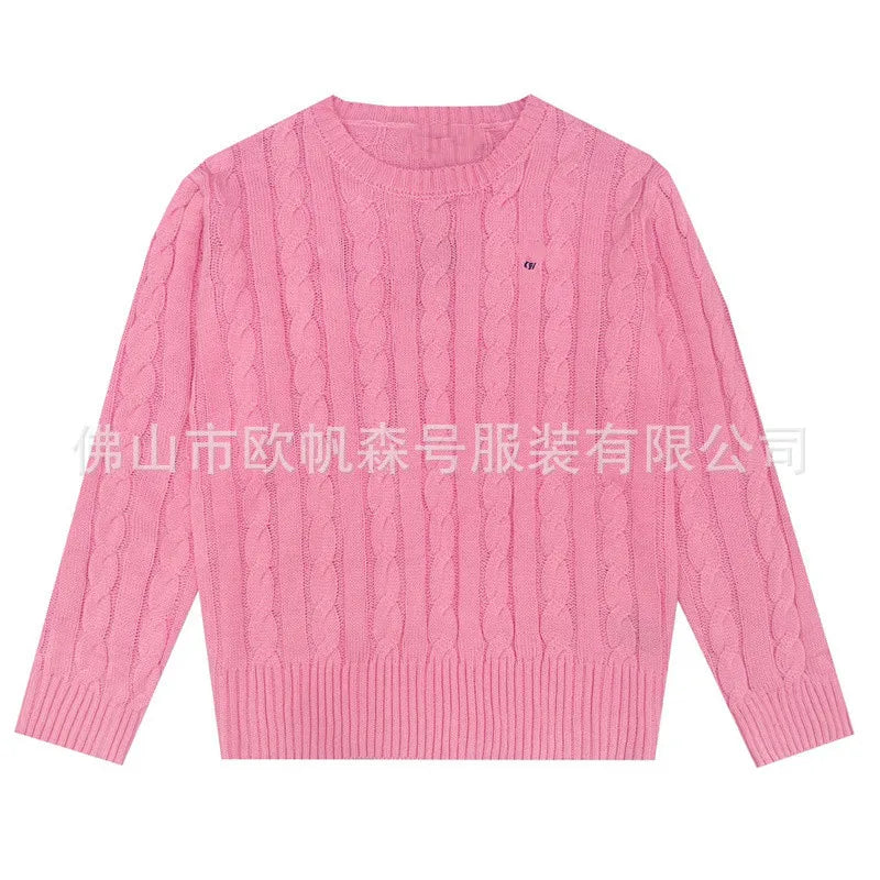 Classic Knitted round Neck Sweater Embroidered Basic Twist Autumn Winter Trendy Brand New LF Small Label Small Horse
