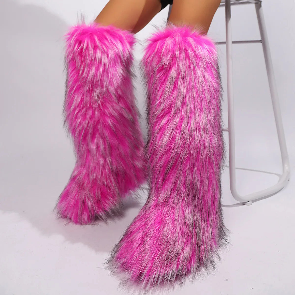 Real raccoon fur boots for women in winter, real fur fox snow boots for women in winter