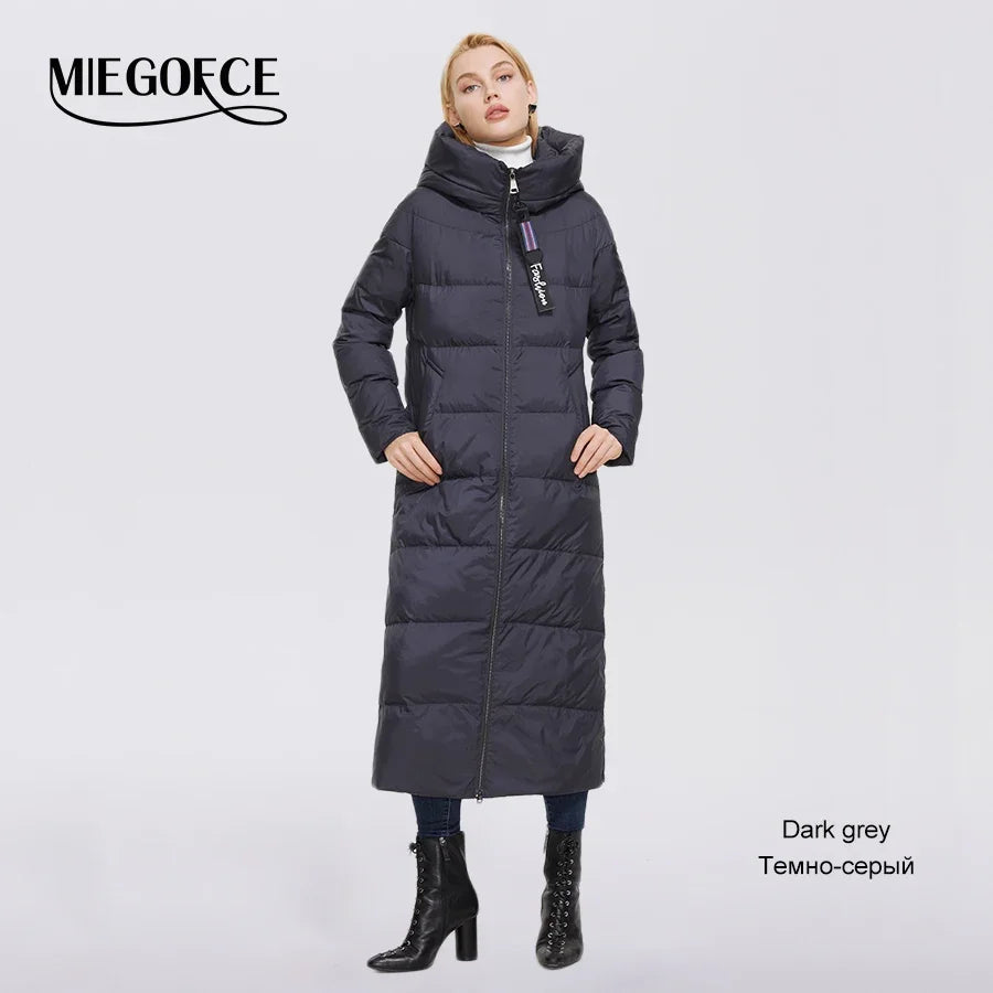 MIEGOFCE 2024 Winter Women Outwear Parka Super Long Warm And Windproof Zipper Cotton Coat With Stand-Up Collar Jackets D21679