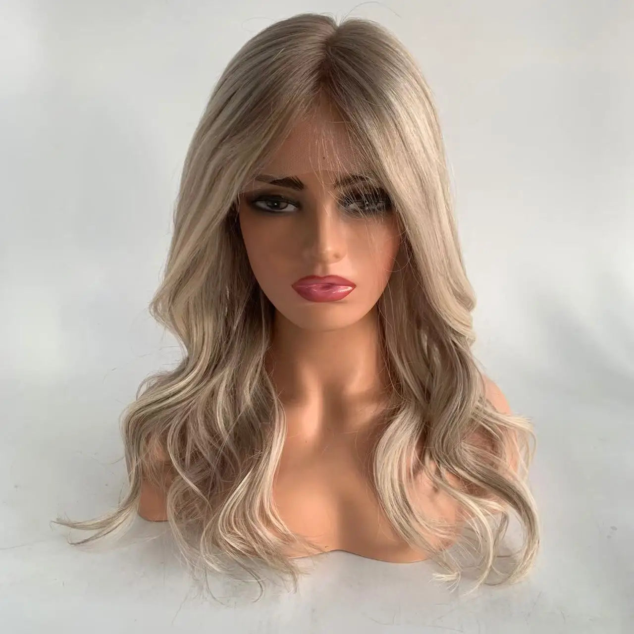 Silk Top Silicone Cap Medical Gluless Wig Ash Blonde Color Replacement European Human Hair For Alopecia Or Cancer