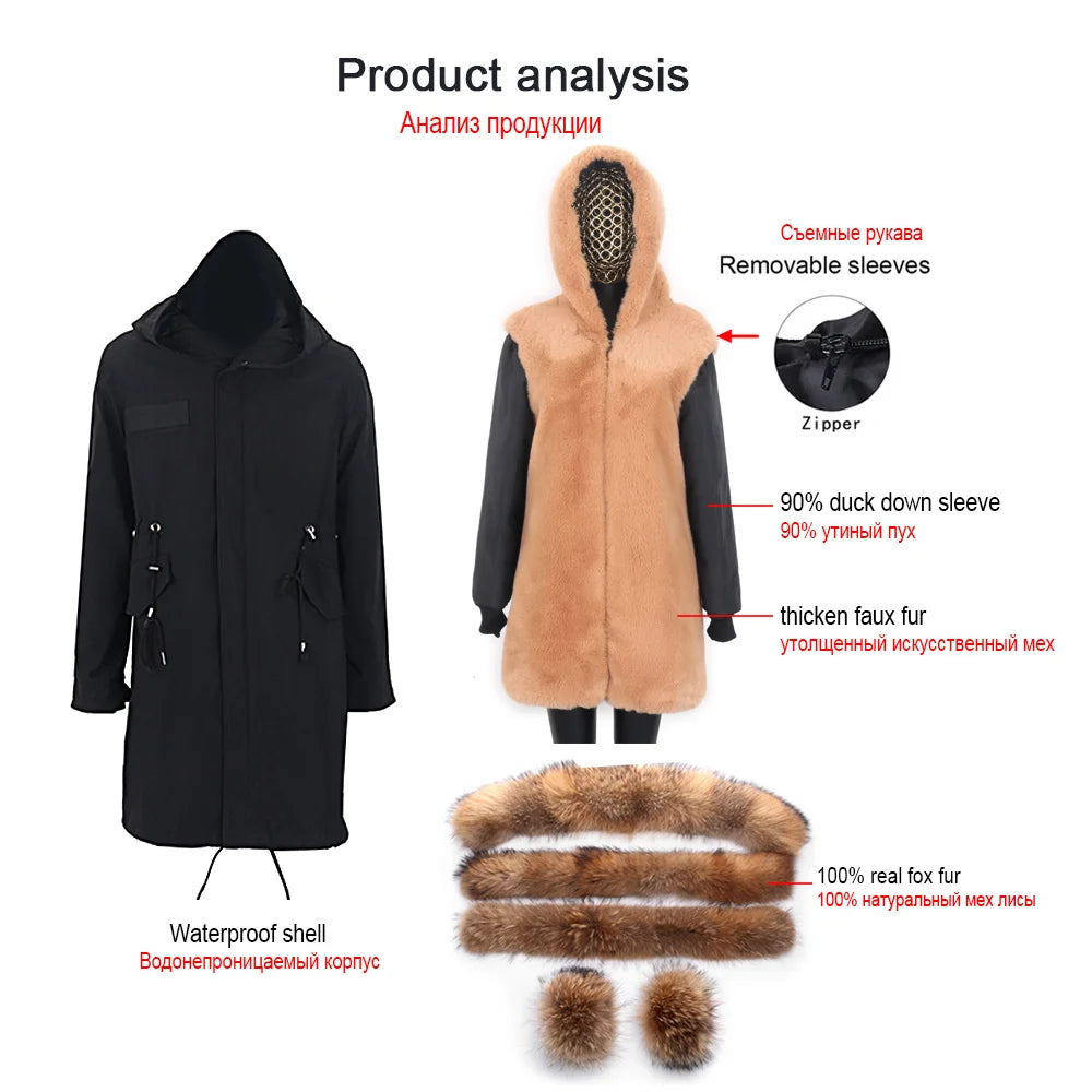 2025 Women's jacket Natural Real Fox fur Jacket Hooded black Woman parkas Winter warm Coat Parkas