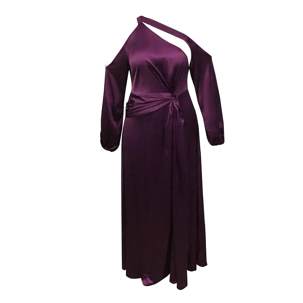 Plus Size Off the Shoulder Evening Long Dress Irregular High Split Satin Elegant Wedding Guest Party Club Purple Maxi Dresses