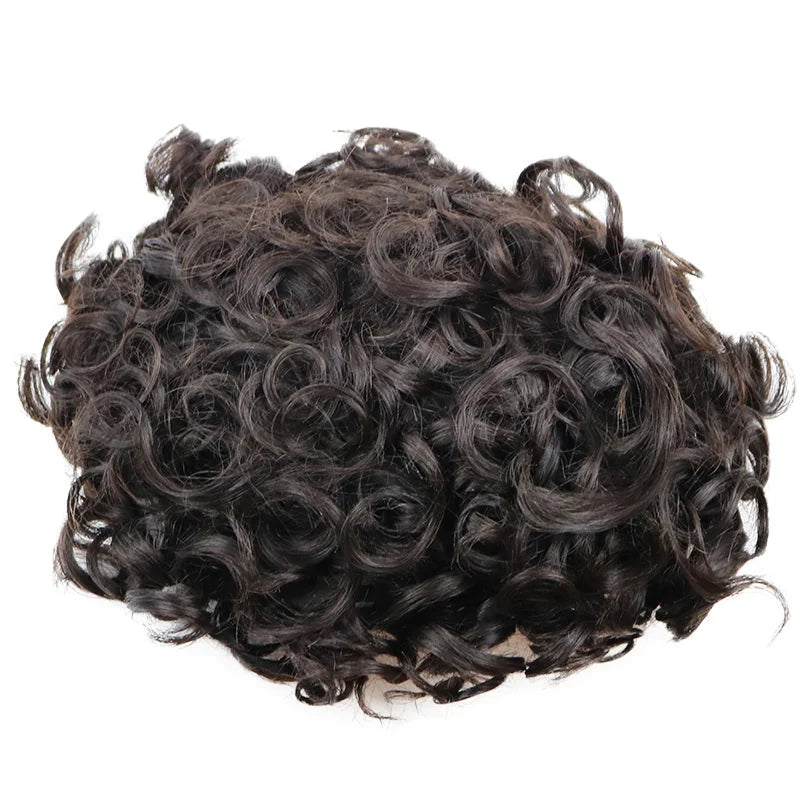 26mm Deep Curly 100% Human Hair Durable Skin #1 Black #3 Brown Wig Men's Toupee Invisible Transparent PU Prosthesis System Units