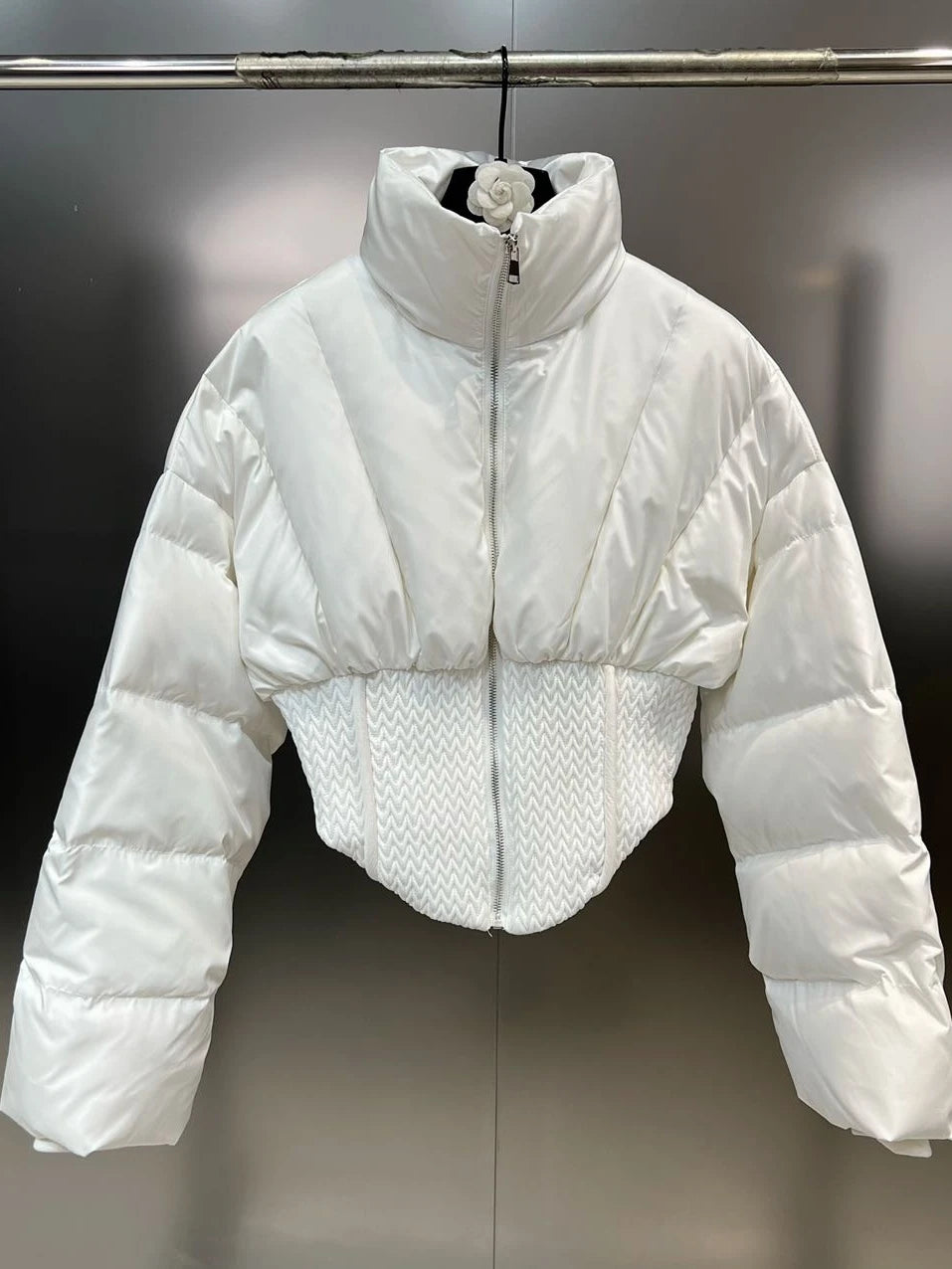 PREPOMP 2023 Winter New Collection Long Sleeve Zipper Stand Collar Slim Waist Short Jacket Women Cotton Coat GM099