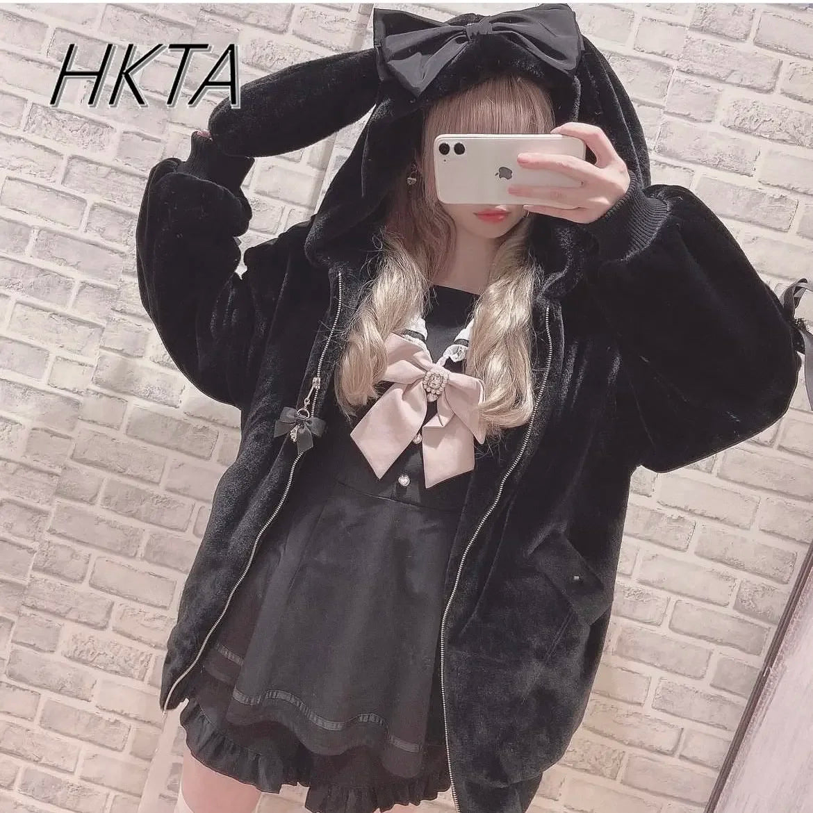 High Quality Japanese Winter New Sweet Cute Mine Cute Rabbit Ear Plush Cotton Coat Jacket Girl Lolita Fur Coats Women Parkas