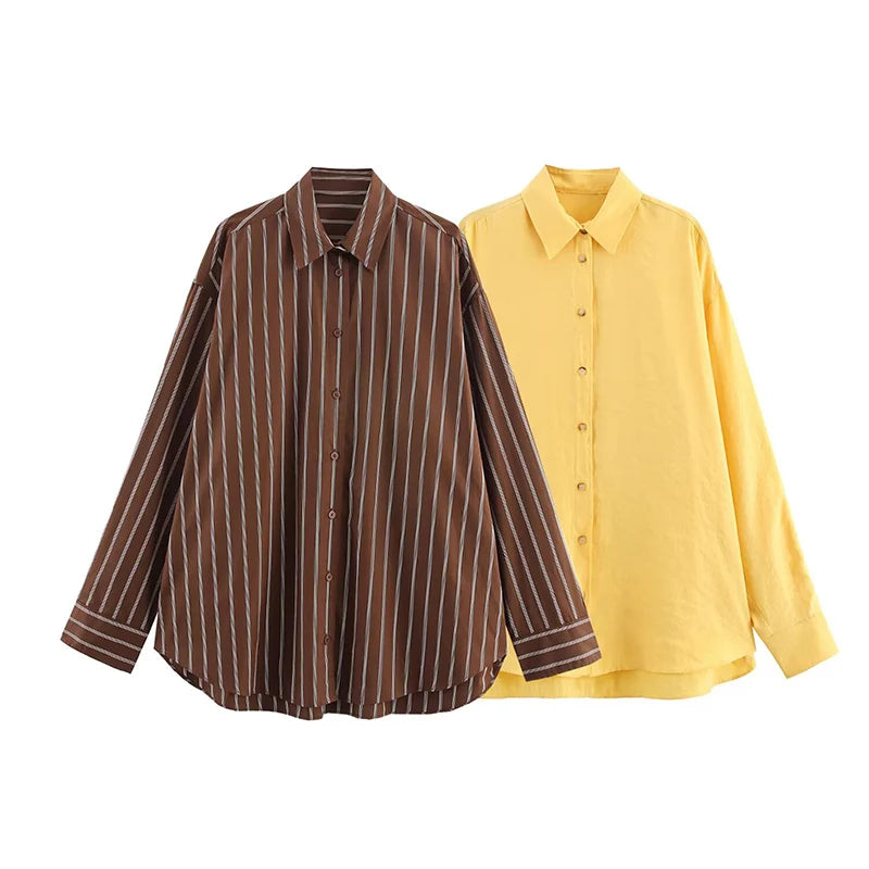 Autumn Turn-down Collar Long Sleeved Single Breasted Poplin Shirts Women Versatile Blouses Female Casual Loose Tops 2025 New