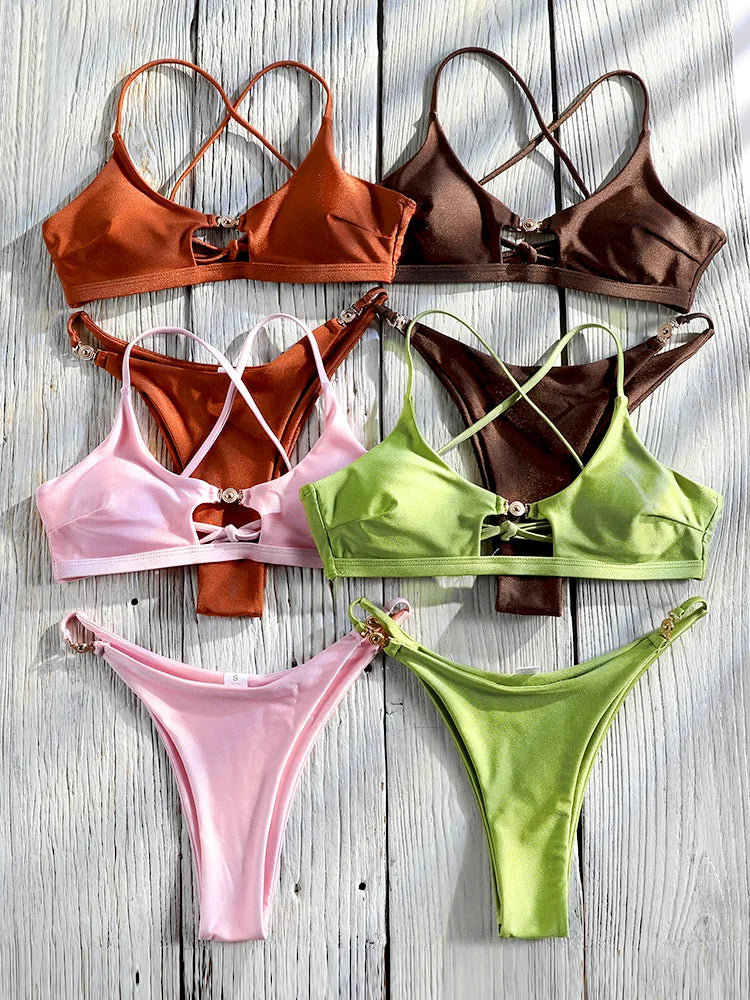 Miyouj Printed Bikini Sets 2025 Swimsuits Bandage Bathsuit Women's Swimwear Hollow Out Bathwear Sexy Two Piece Suit New Bikinis