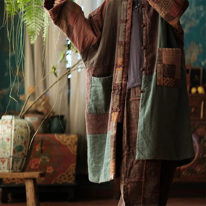 Johnature Women Winter Vintage Parkas Stand Long Sleeve Button Plus Cotton Winter Coats 2025 New Chinese Style Women Parkas