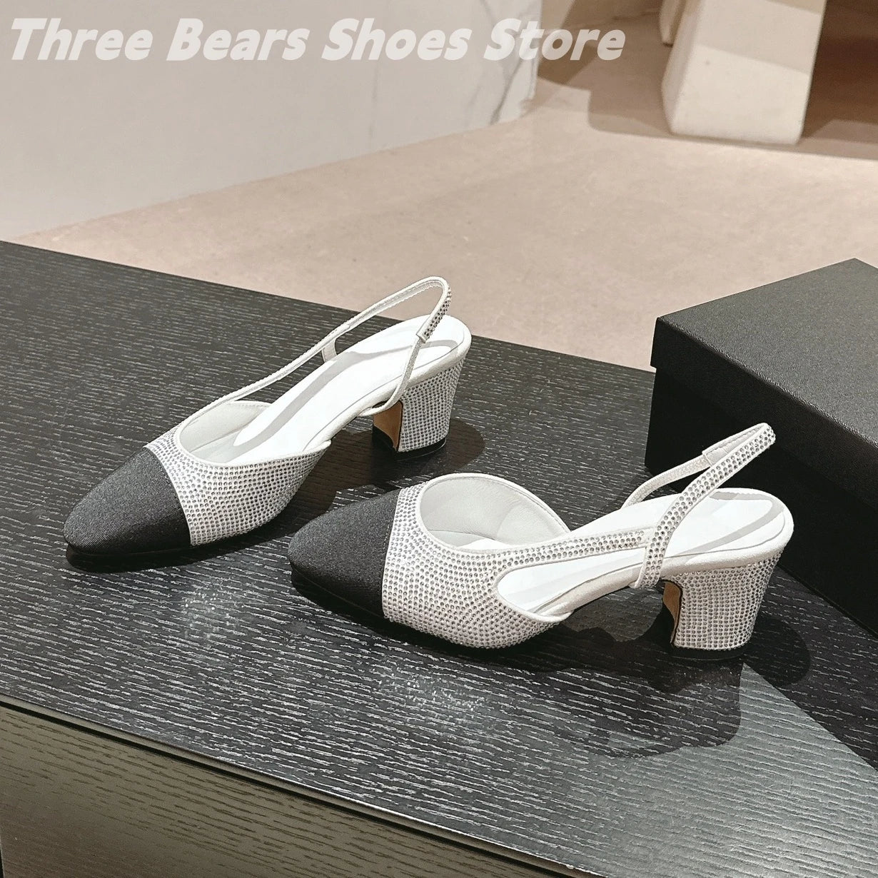 Crystal Mixed Colors Almond Shaped Toes Sling Back Zapatos Mujer Sheepskin Shallow Stiletto Heels Slip-on Woman Sandals 34-42