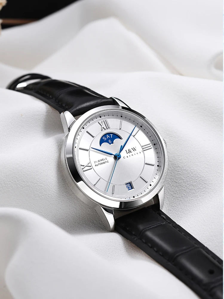 Switzerland Brand I&W New Moon Phase Automatic Watch for Women Sapphire Mechanical Watches Calendar MIYOTA Movement Reloj Mujer