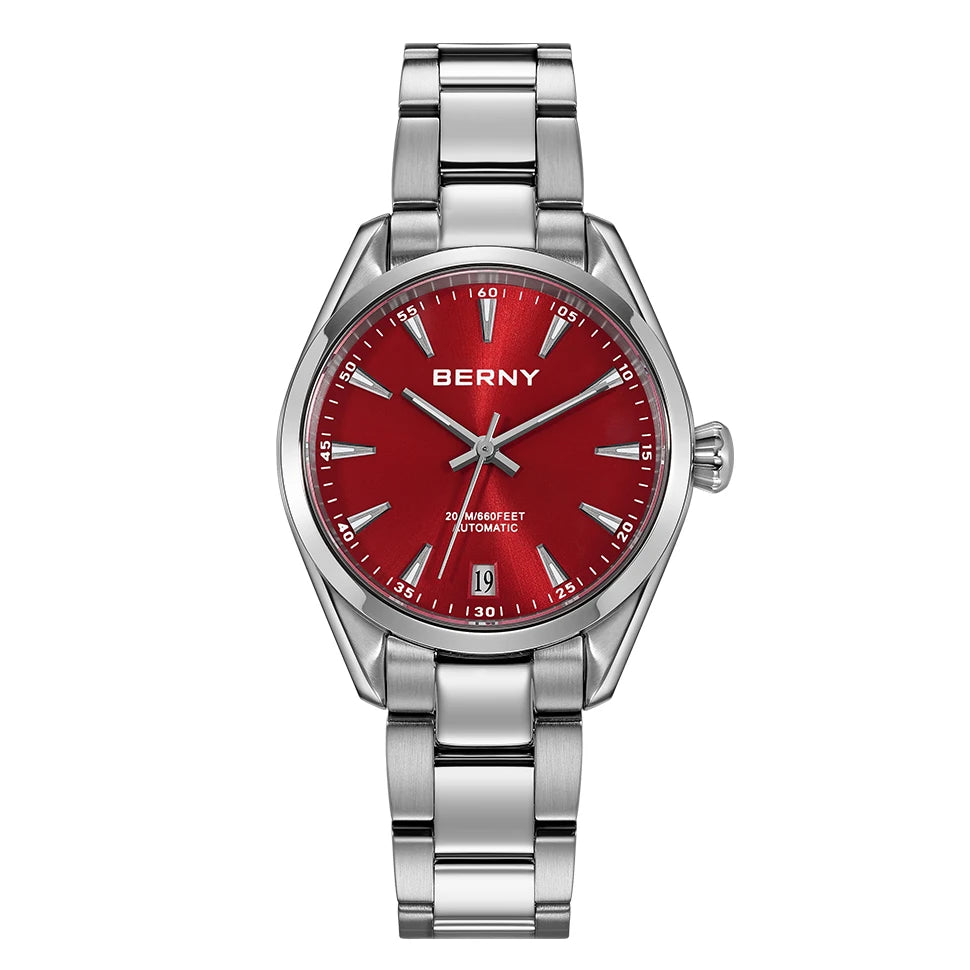 BERNY Automatic Women Watch PT5000 Sapphire Mechanical Elegant Women's Swim Watches 20ATM Full Stainless steel Swim Wristwatch