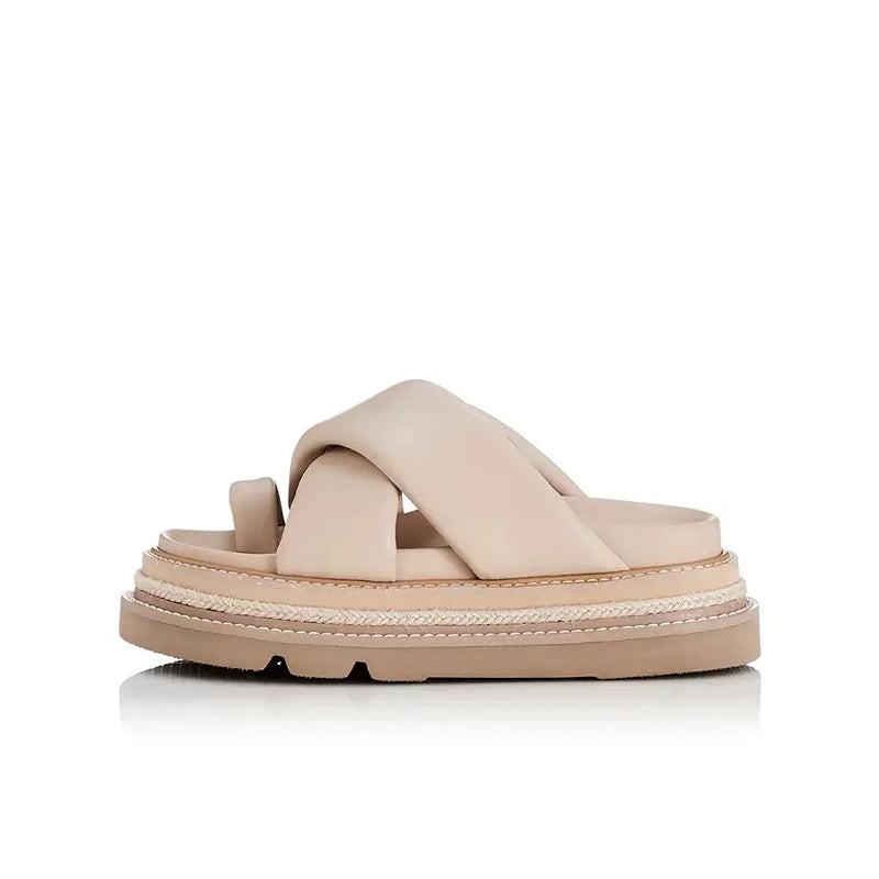 ALIAS MAE 2024 Summer New Women's Beach Slippers Master Quality Genuine Leather Handmade Trendy Style Classic Solid Color