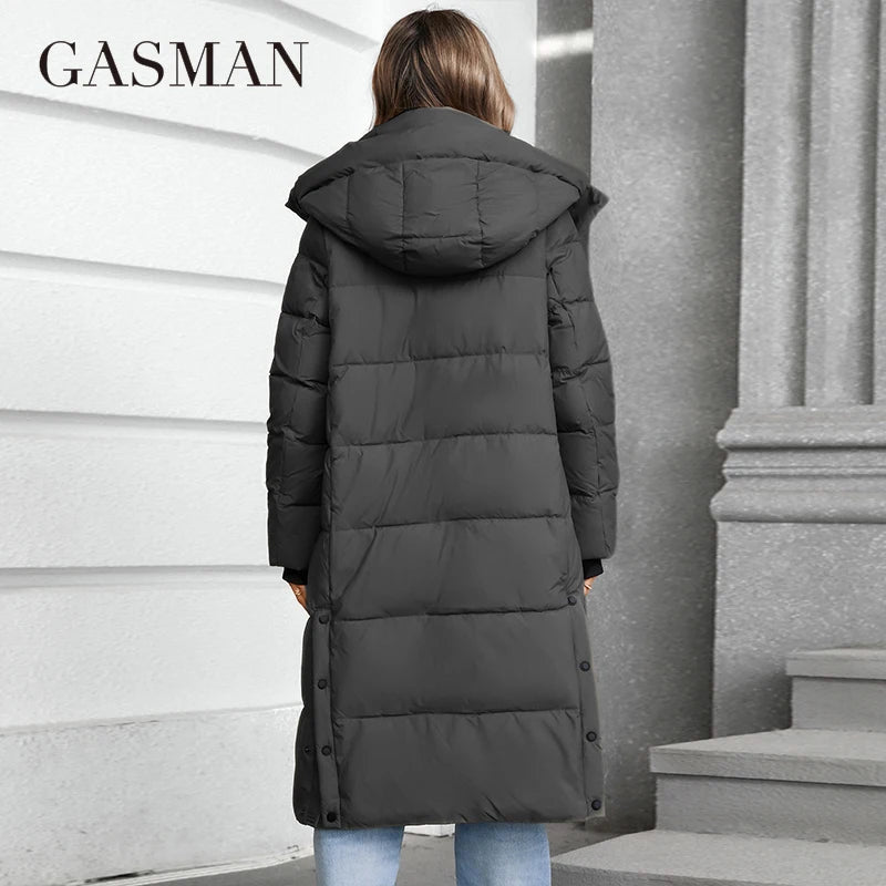 GASMAN 2024 Women's jacket long Fashion Grace women winter down jackets Zipper pocket with belt parka high quality outwear 88602