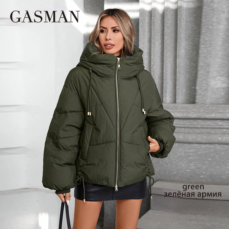 GASMAN 2024 New Coats Women Winter Down Jacket Classic Design Zipper Fleece Pocket Female Elegant Parkas  88578