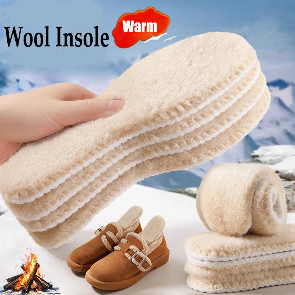 2/4Pcs Wool Felt Warm Insoles For Shoes Man Woman Thickened Cashmere Thermal Insoles for Feet Winter Snow Boots Inner Sole