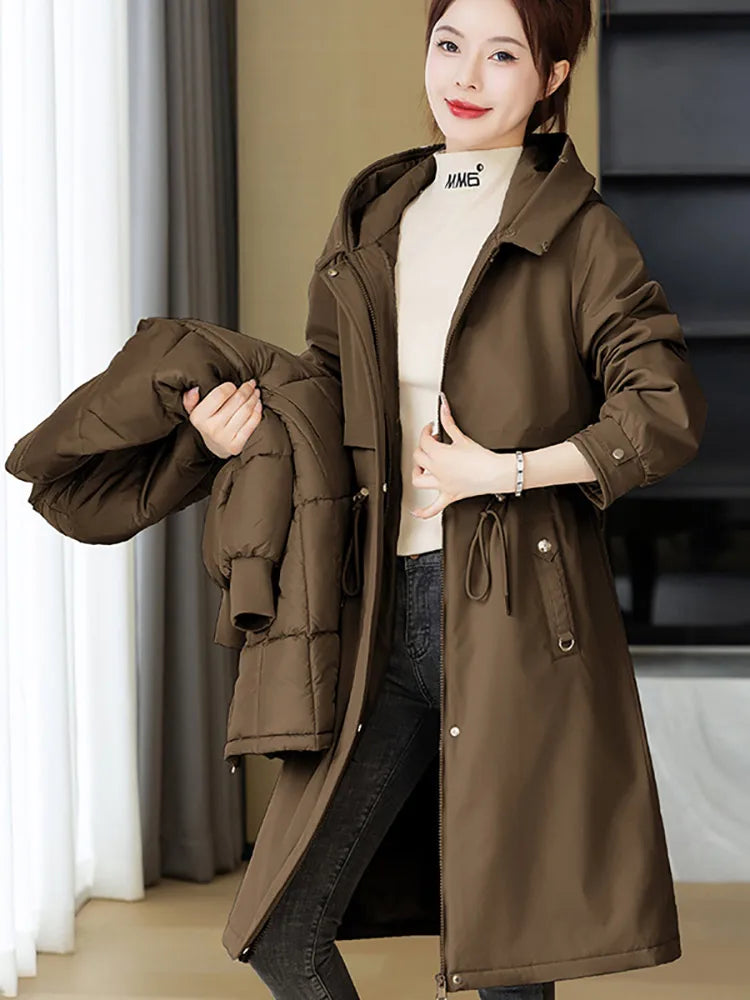 Vielleicht 2024 New Winter Women Puffer Jacket Removable Liner Fur Hooded Cotton Padded Coat Long Parkas Clothes Women Outwear