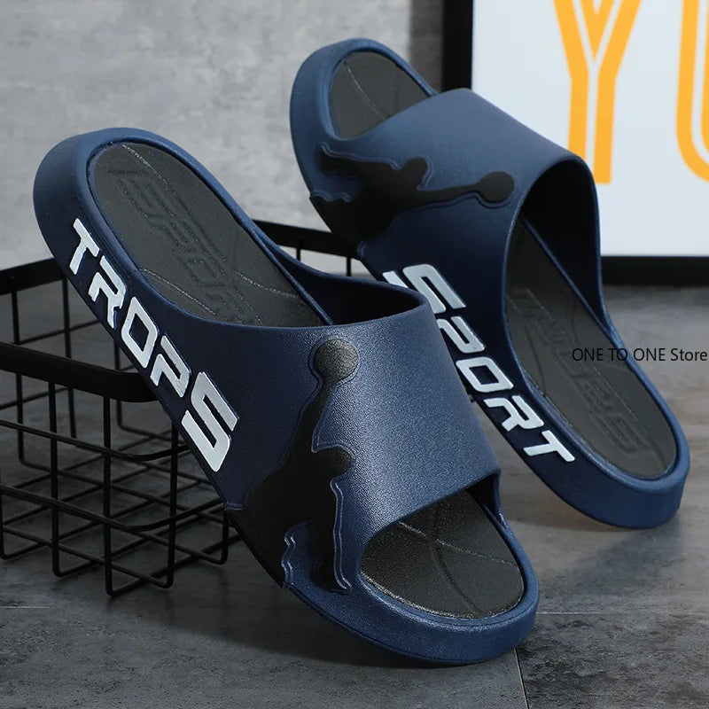 Feslishoet Women Letter Slippers Beach Slides Solid Color Mens Thick Sole Indoor Bathroom Anti Slip Shoes Summer Couple Sandals