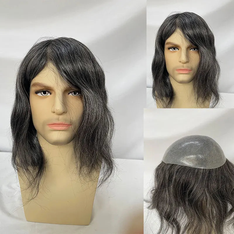 12 Inch Ultra Thin Skin Men Toupee Long V-loop Full PU Hair Replacement System For Men Wigs 10''x8'' Base 1B/40 Color
