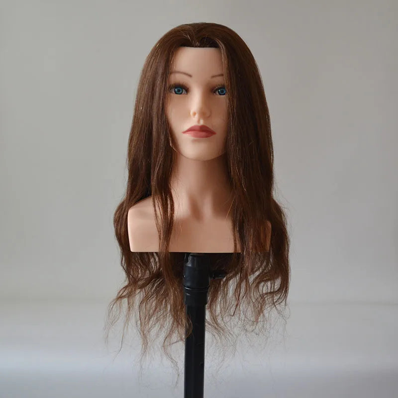 High Grade Mannequin Head  100%Real Natural Human Hair 24" Hairdressing Head Dummy Dolls Blonde Hair Training Head With Shoulder