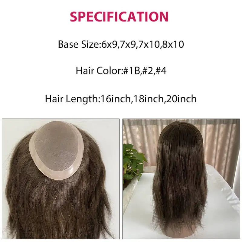 Fine Mono With Npu Base Women Topper Systems Long Straight Hair Toppers For Women 100% Remy Human Hair Wigs For Woman Hairpieces