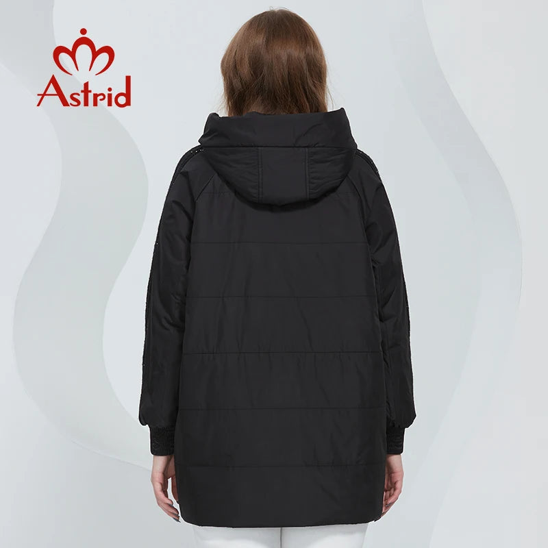 Astrid 2022 Spring Women's Parkas Oversize Padded Coats Hooded Fashion Wool Textile Stitching Jacket Outerwear Quilted AM-10122