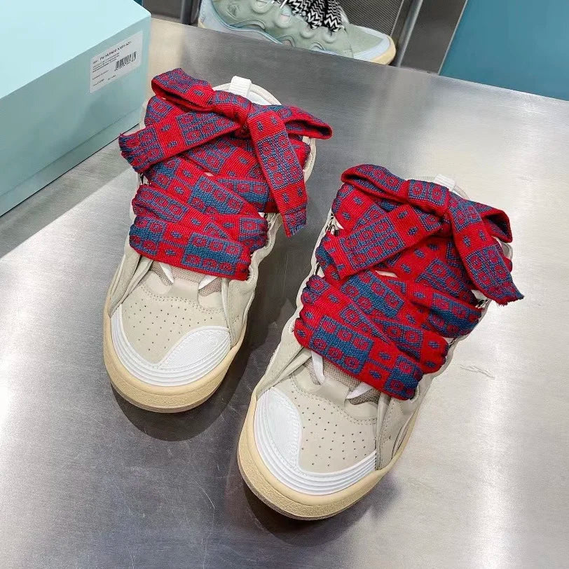 New Designer Slippers Sneakers Flat Shoes Women Luxury Brand Trainer Lace Up Men Top Quality Thick Laces Skateboard Shoes Unisex