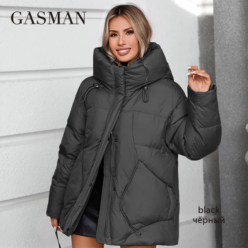 GASMAN 2024 Winter down jacket collection Fashion Solid Stand-up collar Women Coat Elegance Hooded Women's jackets 88613
