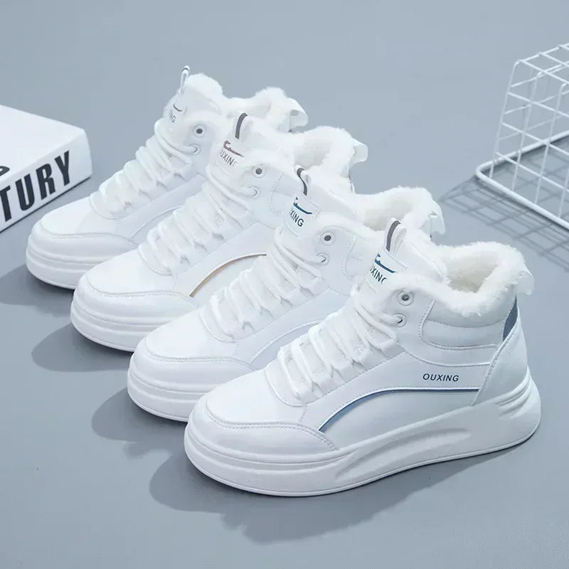High top white shoes for women 2025 winter Korean version versatile student board shoes warm casual shoes for women
