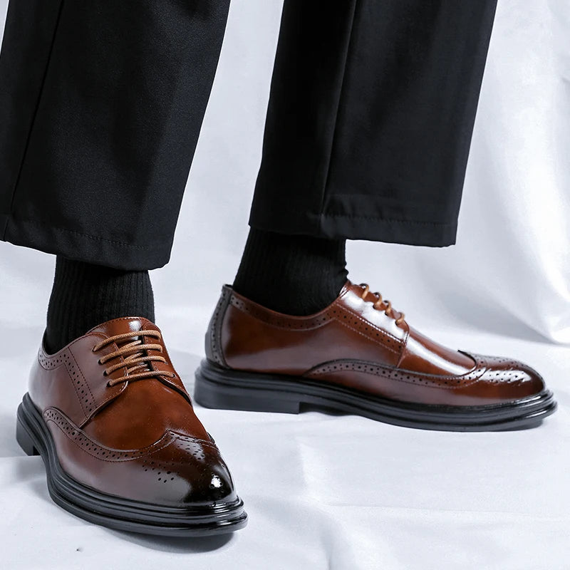 Genuine Leather Men's Dress Shoes Lace-Up Men Big Size 38-46 Casual Shoes Handmade Classic Men Footwear for Wedding Male Oxfords