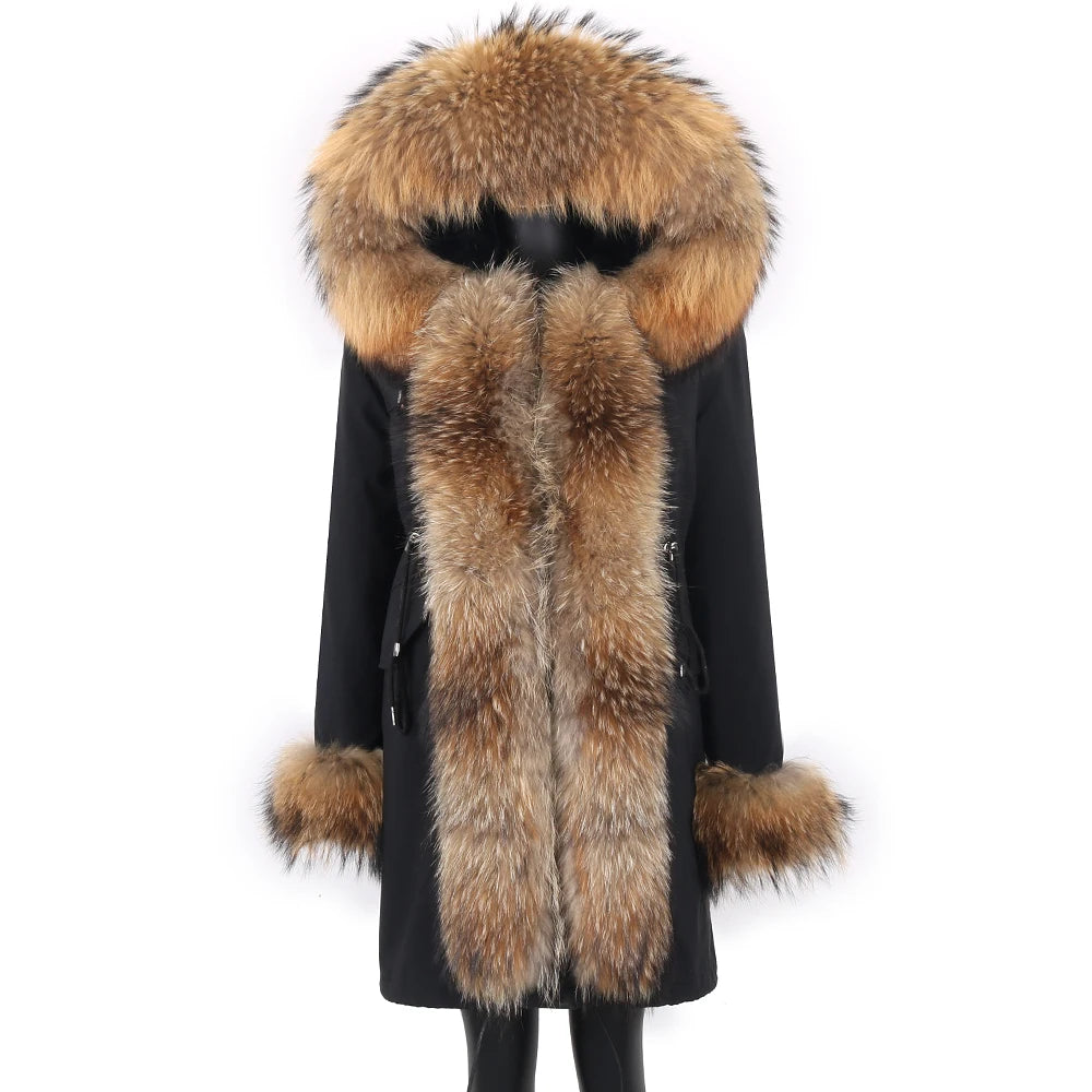 2025 Women's jacket Natural Real Fox fur Jacket Hooded black Woman parkas Winter warm Coat Parkas