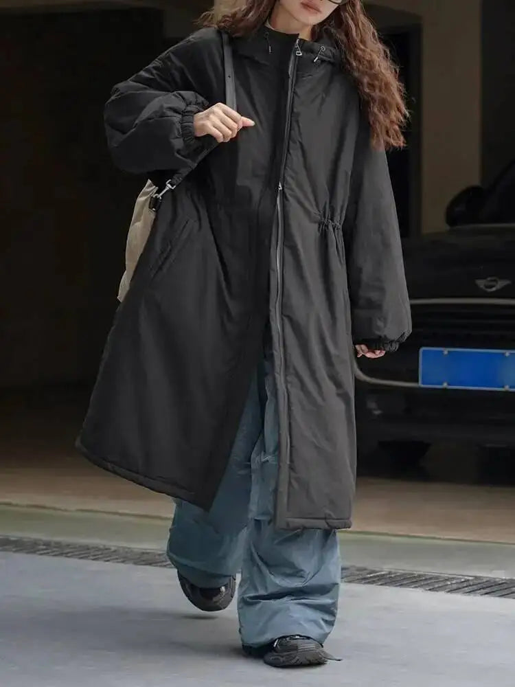 [LANMREM] Hooded Cotton Coats For Women Thick Warm Outdoors Outwear Streetwear Female Warm Clothing 2025 Winter New 26C881