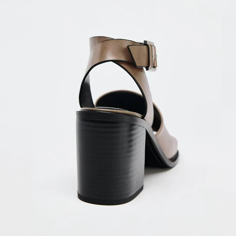 Fashion Genuine Leather Women Sandals 2025 Summer New Shoes Open Toe Rome Style High Heels Fashion Buckle Gladiator Shoes Woman