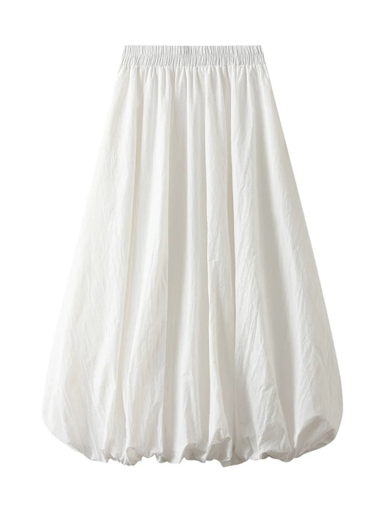 MiuKoMiYa White Midi Bubble Skirt Women High Waist Autumn 2025 Loose Pockets Women's Skirts A-line Solid Women Black Midi Skirts