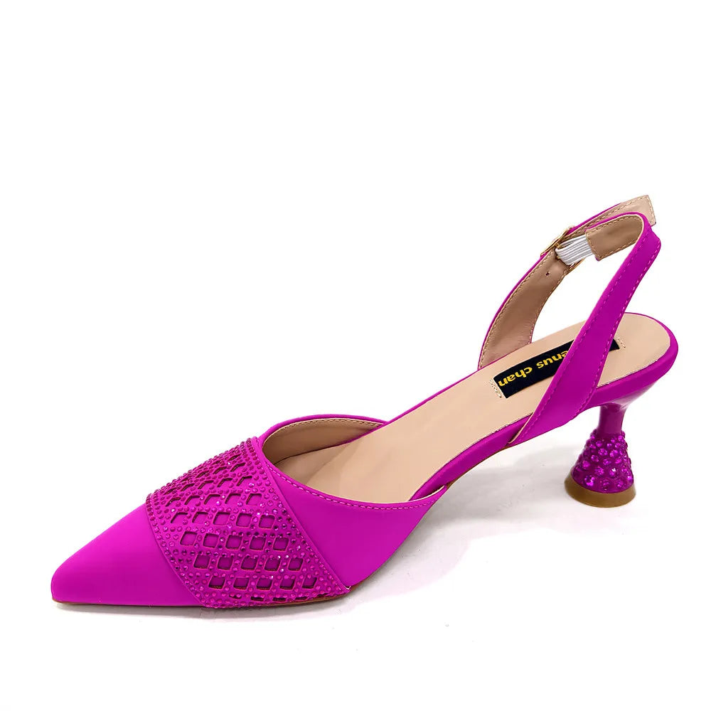 High Quality 2025 Italian Design Embossed Varnish Style Big Diamond Decoration Classic Noble Women Shoes and Bag Set