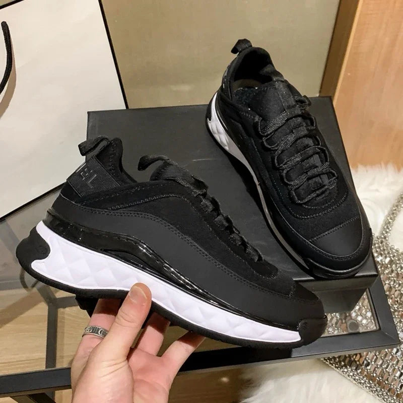 New 34-42 Black Round Head Sneakers Cover Heels Single Lace Shoes Spring Outer Thick Bottom