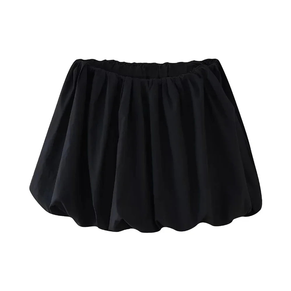 Mooyufon  Women's Balloon Mini Skirt, Mid Elastic Waist, Voluminous Hem, Female Skirts, Fashion