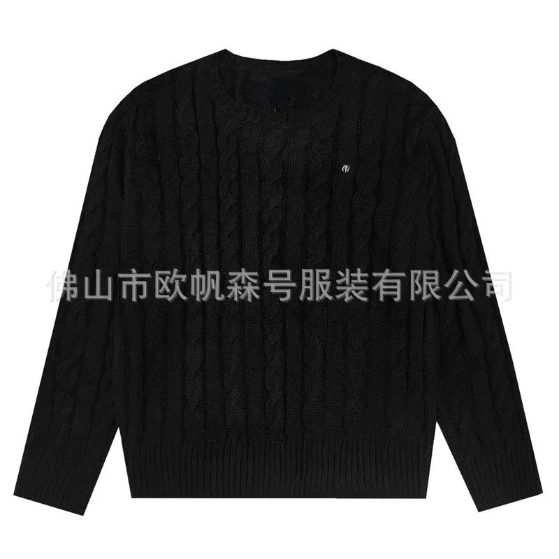 Classic Knitted round Neck Sweater Embroidered Basic Twist Autumn Winter Trendy Brand New LF Small Label Small Horse