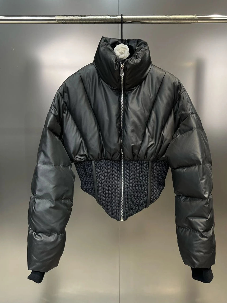PREPOMP 2023 Winter New Collection Long Sleeve Zipper Stand Collar Slim Waist Short Jacket Women Cotton Coat GM099