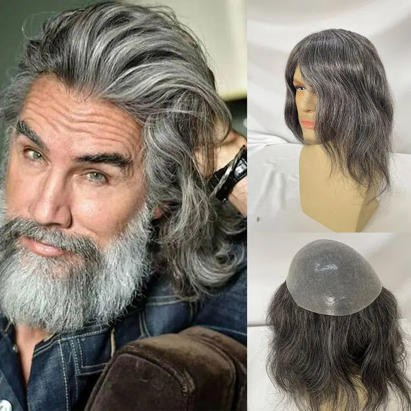 12 Inch Ultra Thin Skin Men Toupee Long V-loop Full PU Hair Replacement System For Men Wigs 10''x8'' Base 1B/40 Color