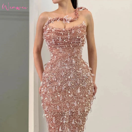 Sleeveless Mermaid Party Dresses Floor-Length Prom Dress 2025 Pink Glitter Strapless Backless robes de soirée