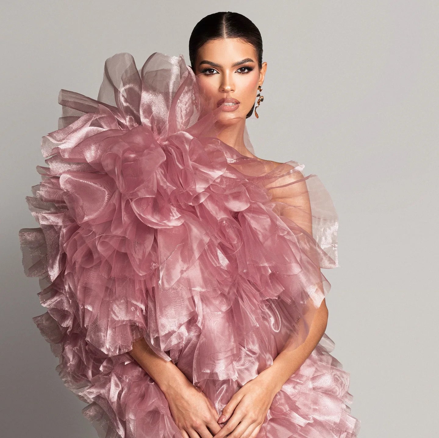 Beautiful Dusty Pink Organza Asymmetrical Women Dresses One Shoulder Layered Long Robe Matrnity Dress To Photoshoots