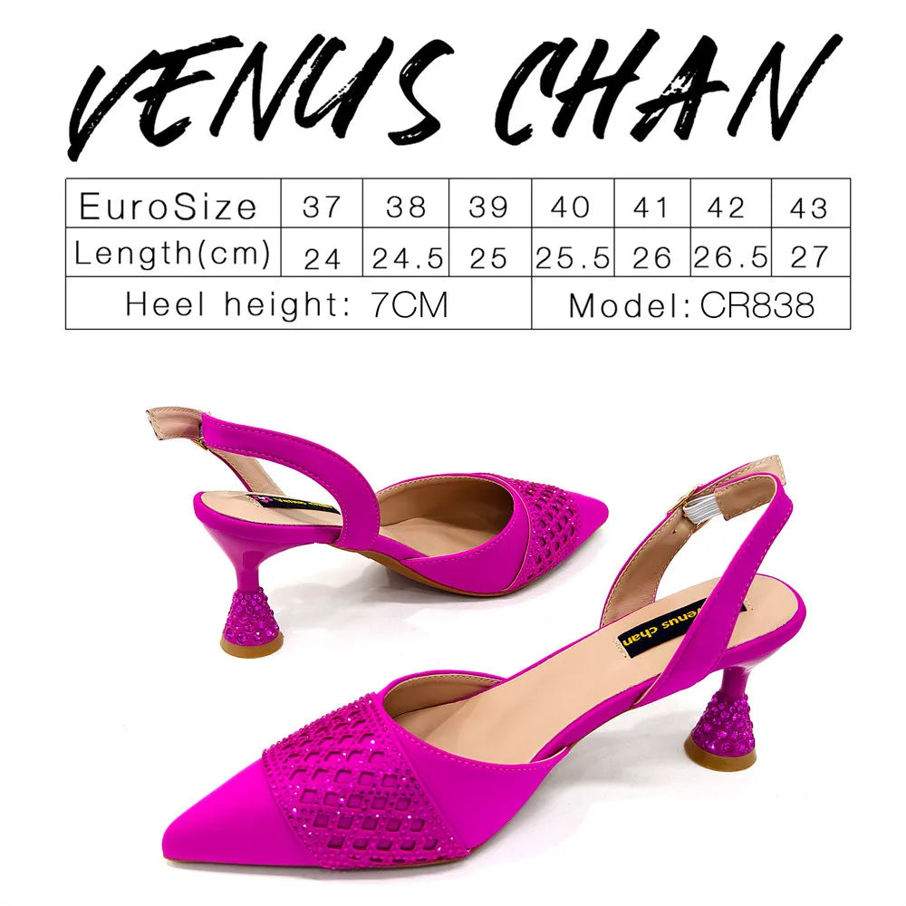 High Quality 2025 Italian Design Embossed Varnish Style Big Diamond Decoration Classic Noble Women Shoes and Bag Set