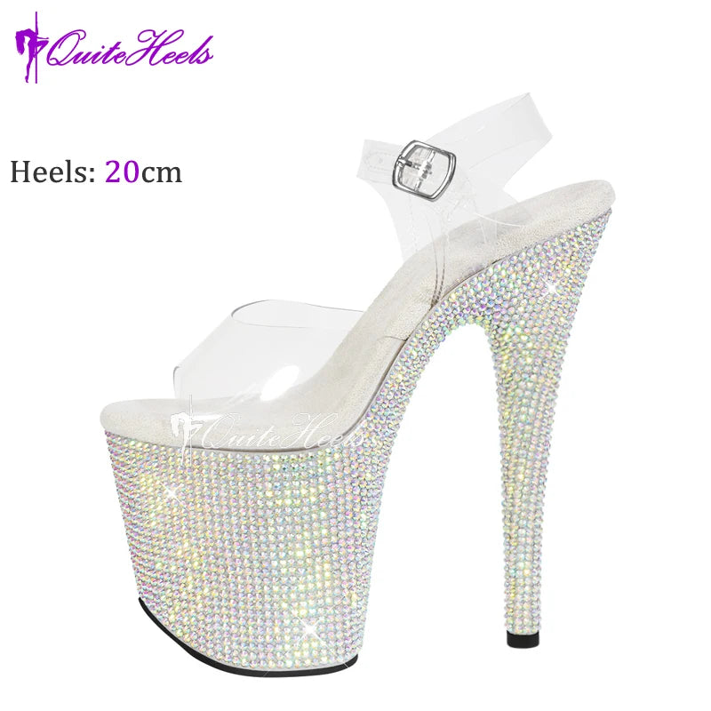 20cm 8Inches Diamond Stripper Pole Dance Shoes Women Sexy Show Crystal High Heels Sandals Party Club Platform High-heeled Shoes